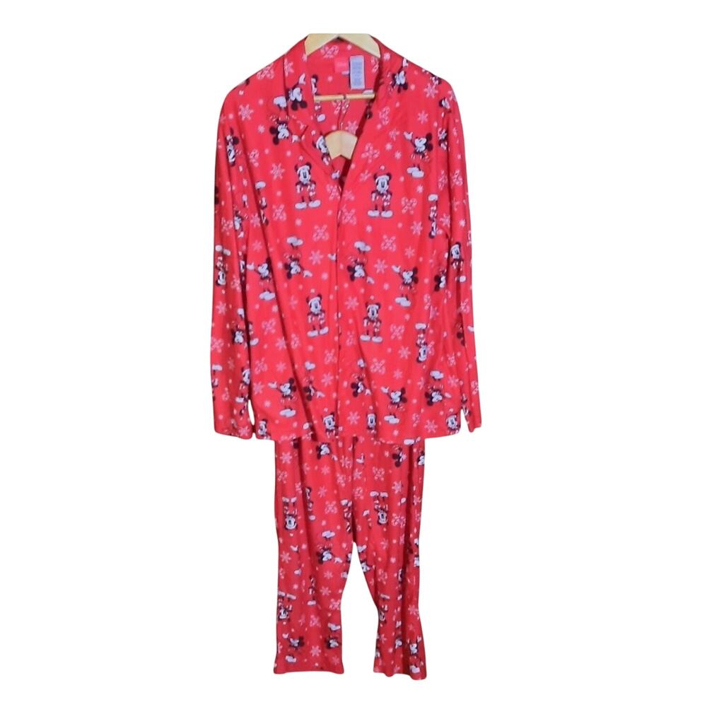 Disney Holiday Festive Mickey Mouse Snowflake Candy Cane Fleece PJ Set Size L